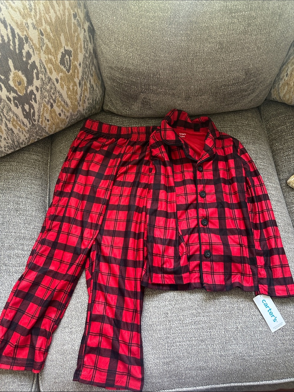 Carter's Red and Black Plaid Kids Two-Piece Pajama Set